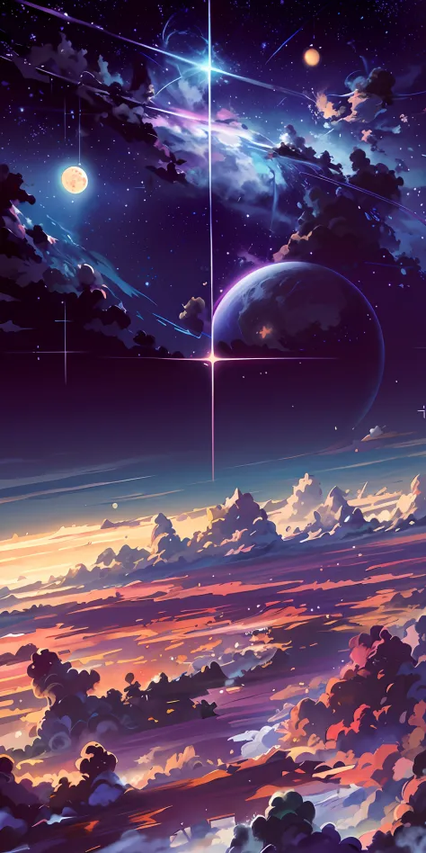 anime anime wallpapers with a view of the sky and stars, cosmic skies. by makoto shinkai, anime art wallpaper 4 k, anime art wal...