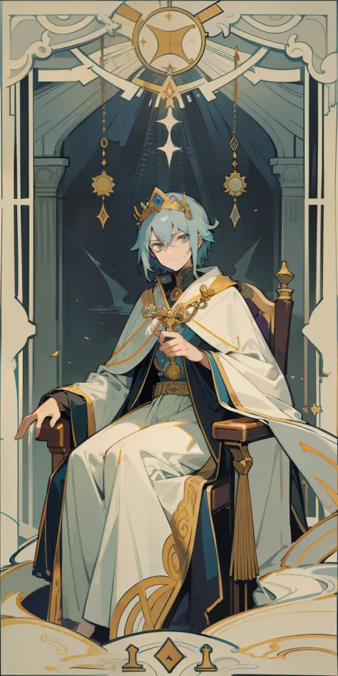 the emperor in the tarot cards，sit on the throne，diadems，majesty，scepter in hand