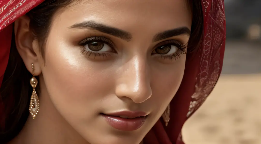 retrato do rosto, Beautiful 30-year-old Arab woman, ultra-realistic, cinemactic, 4k, altamente detalhado
