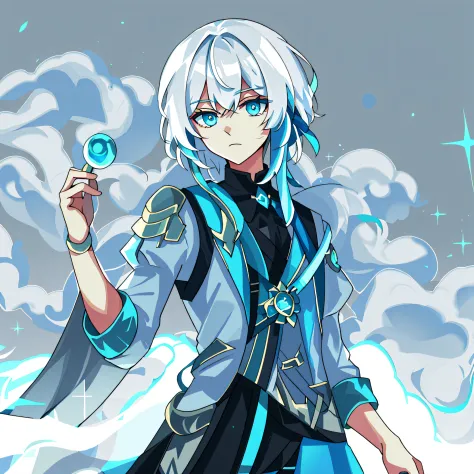 shoun，white color hair，blue color eyes，There is a small braid at the back，schoolboy，Don't braid too long，the original god