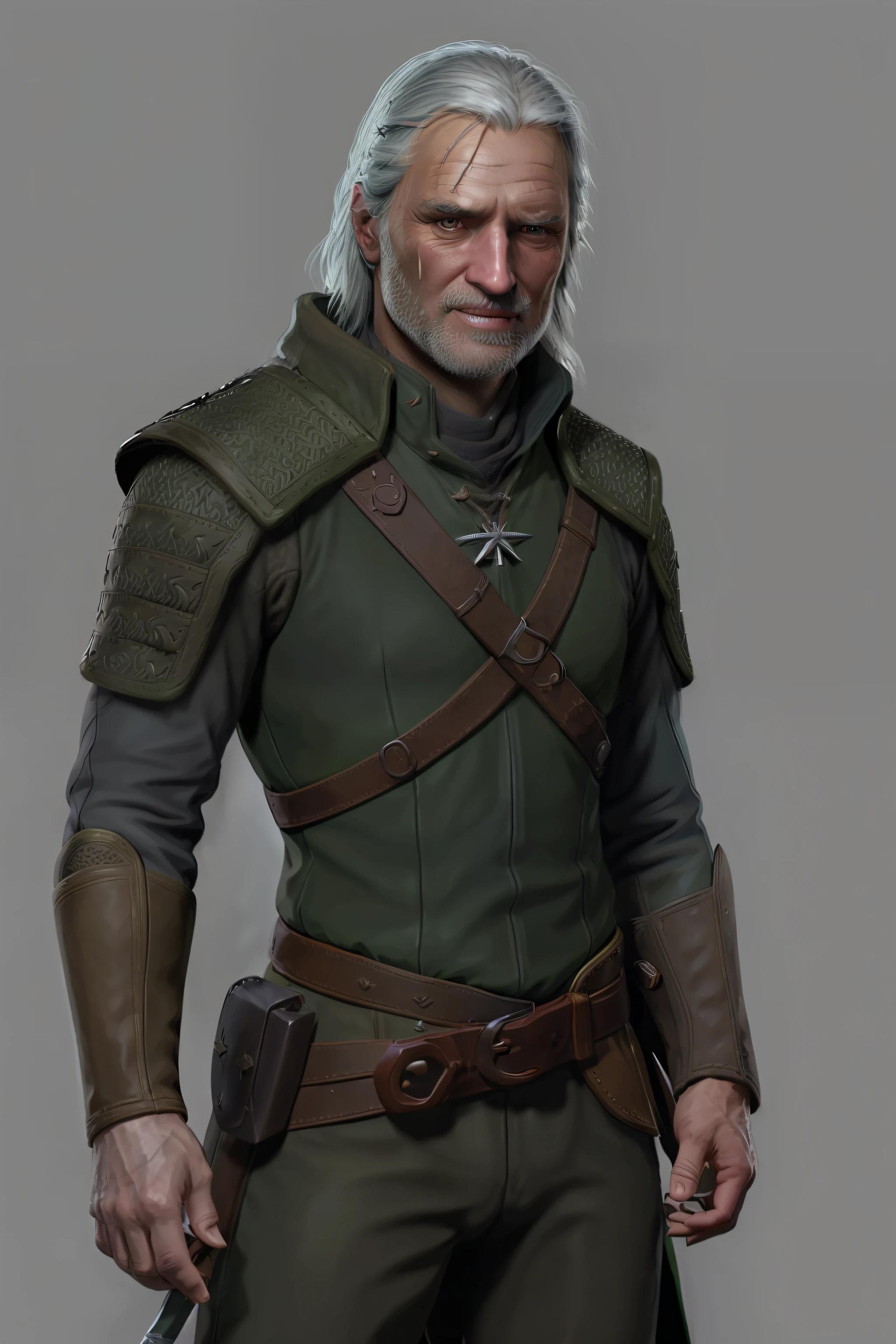 close-up de um homem com uma roupa verde-marrom, Geralt of Rivia, Geralt (Desambiguação), retrato de Geralt de Rívia, arte conceitual de "The Bruxo", Bruxo)), Bruxo, Mario as The Bruxo, Henry Cavill como Geralt de Rivia, elfo loiro masculino ranger, Bruxo, do bruxo (2021), ciri