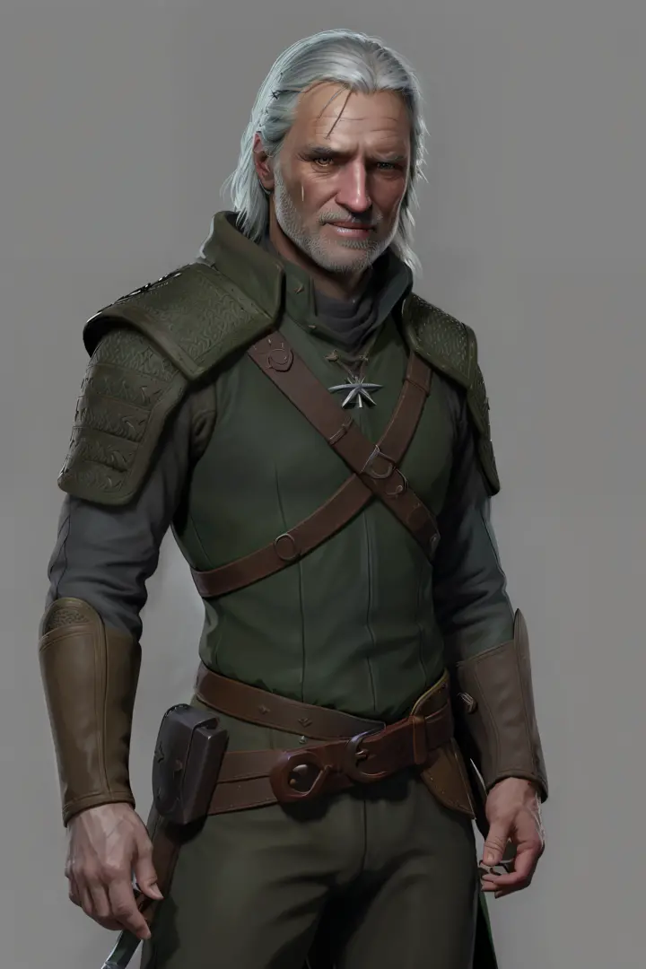 close-up of a man in a green-brown outfit, Geralt of Rivia, Geralt (Disambiguation), Portrait of Geralt of Rivia, Concept art of...