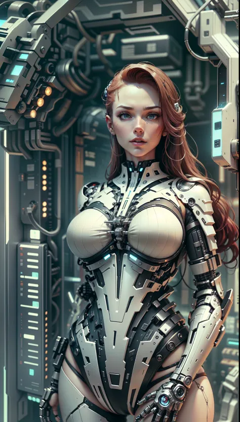 tmasterpiece， white skinned，redheadwear ， The large， Curves and extra-thick breasts， Being Hard， Perfect body， futuristic outfit...