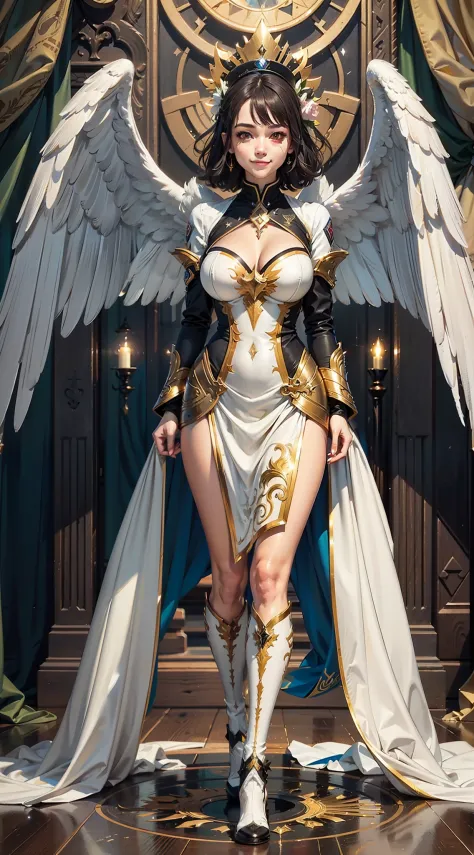 (highly detailed:1.3),full body, hsr_kafka,large breasts,arms behind head,Angel wings,light smile, Ultra-detail,(highres:1.1),best quality,(masterpiece:1.3),cinematic lighting,