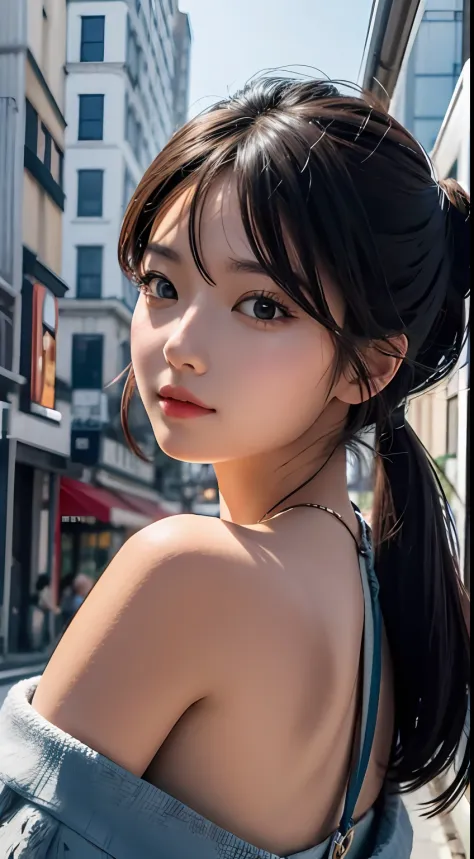 (top-quality:0.8)、perfect anime illustration、Extreme close-up portrait of beautiful woman walking in city