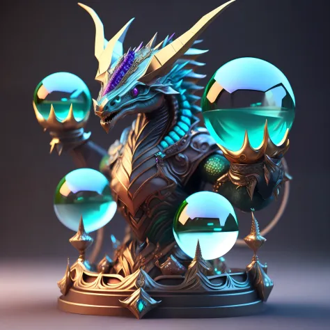 Photo of DivineStatue InkPunk（Additional weapons），A domineering dragon with a side leak，Made of crystal balls，Highly detailed an...