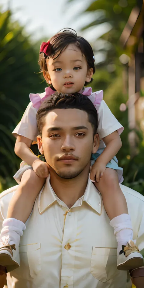 A father and son, Son riding father's shoulders, Sortie sur le terrain, de nombreux ballons, content, content, perfect quality, ...