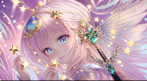 magical being, glittering, translucent, sparkling wings, star crown, magic wand,8k