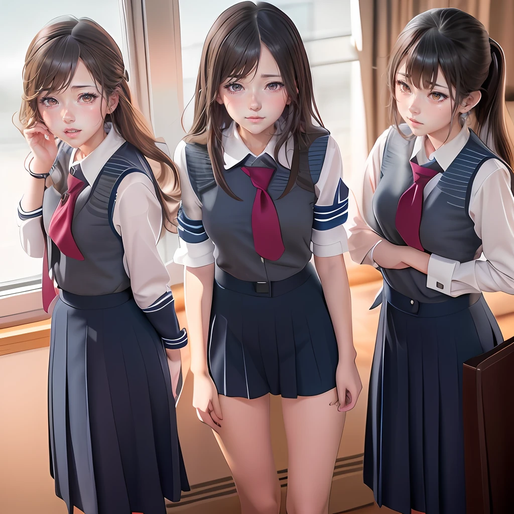 Menina do anime no uniforme da escola em pé na frente da janela, garotas de anime, estilo de anime ecchi, arte cg de anime suave, Lindas garotas do ensino médio de anime, estilo de arte anime moe, Estilo de coleção Kantai, estudante realista, novelas visuais CG, estilo anime 3 d realista, estilo de arte de anime realista, Estilo de arte anime, Ilustração digital de anime, Uniforme escolar JK, no estilo anime