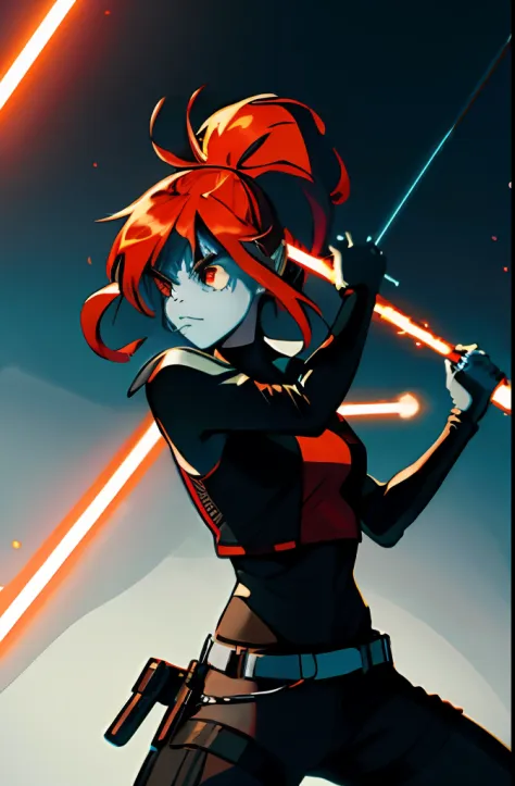 solo undyne the undying  showcasing her skills with a lightsaber swinging