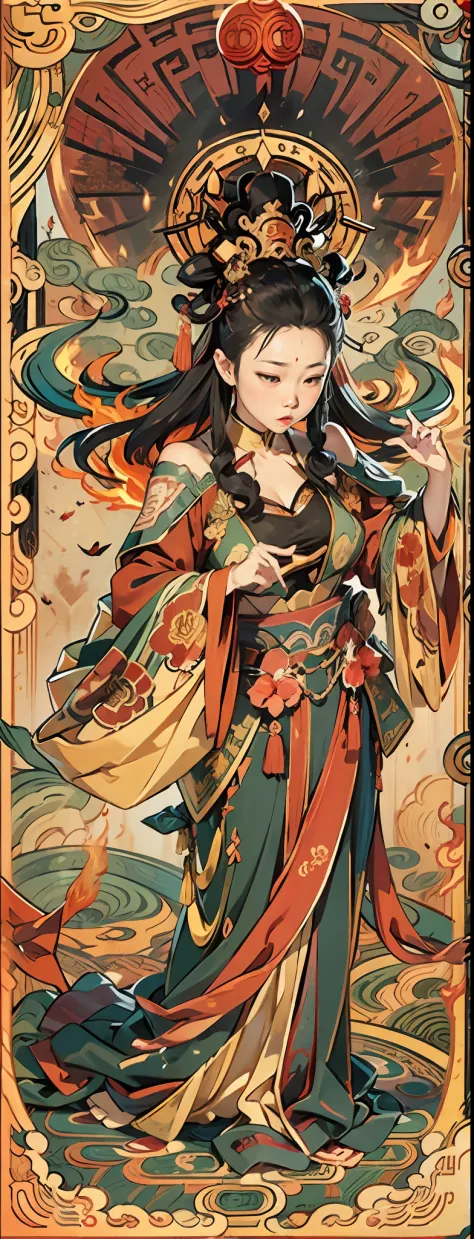 （tarot cards：1.4），Chinese mythological figures，（（（（The Jade Emperor：1.4），closeup cleavage，（flaming hair：1.4），Wide black and red robe））），China-style，Intricate textured borders，high qulity，super-fine，Detailed pubic hair，Accurate，（tmasterpiece），Works of maste...