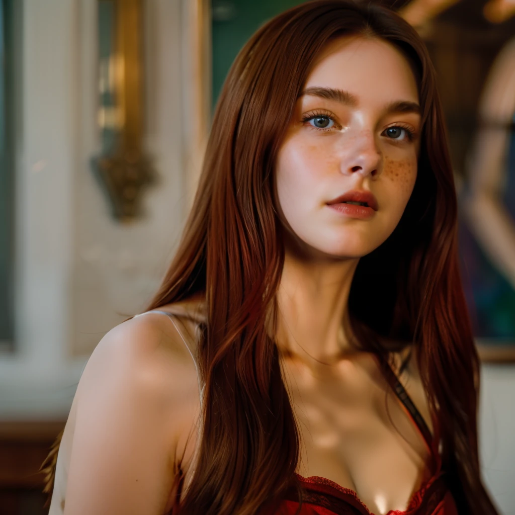 2woman, long red hair, green eyes, freckles, detailed face, detailed body, well-defined body, lingerie, in a classroom, very detailed, high detail, masterpiece