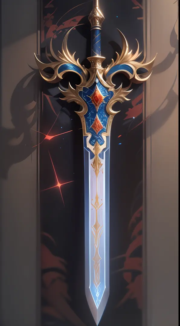 Excalibur，Exquisite handle，The sword body is delicate and exquisitely ornamented，（（（The body of the sword is wrapped with red and blue particle effect dragon patterns：1.3））），Edge，Sharp sword body，（The sword body is symmetrically ornamented：1.3），The tip of ...