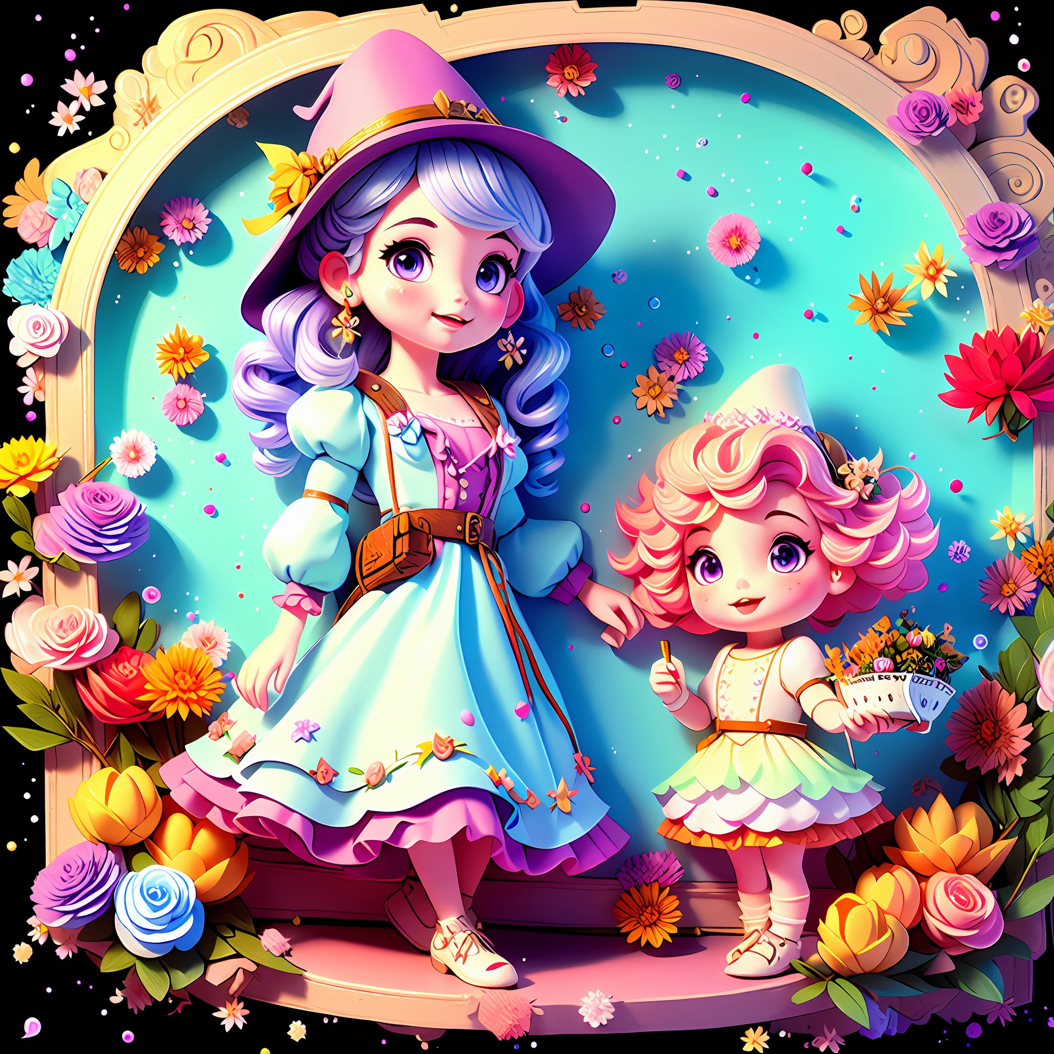 head portrait，little witch girl，The Witch，cloaks，Magic Array，The action of casting，Grotesque，Highest image quality，tmasterpiece，Beautiful CG，Delicate and intricate hair accessories 16k，Beautiful and moving girl，Hair fluttering，Eyes are pure and clear，Smiling slightly，Gorgeous and sophisticated Lolita dress，Close-up，Heads-up，Colorful，Witch hat，dual horsetail，Highest image quality，tmasterpiece，Beautiful CG，White twisted braid、long  skirt，Delicate and intricate crystal hair accessories，high light，The petals wither and fall off，Celebrate Halloween，Rich in graphics、Absolutely beautiful，Attractive cleavage，Impeccable，Dreamy retouching、hyper HD、16k，（++steampunc：1.9++）,white long curly hair，Jewel-like purple eyes，disconsolate，Exquisite and gorgeous dresses，Sense of brokenness，blossoms，highest  quality，tmasterpiece，A masterpiece，extreme hight detail，Peerless beauty，8K，Gorgeous light and shadows，Messy hair，sophisticated haircut，Delicate portrayal of facial features，Delicate hair portrayal，（Original Drawing），（++++++++Watercolor blending：1.1+++++++），flowy，Eau，foamy，steampunc,（+++Complete hands：2+++），（+Gear 1.9+），((((steampunc：2))))，((((Witch hat：2))))，steampunc，metals，(((Whole body diagram：1.9)))，Skeleton gear skirt brace，Large skirt，opulent，nobles，Delicately depicted hands，A masterpiece，4k画质，Extremely detailed portrayal，Extremely delicate picture，one-girl，（Princess dress），（（Crinoline skirt）），（White twisted braid），Wear a bow on your head，largeeyes，Purple eye，Gothic，（（Witch hat）），Waist seal，Gothic，Large skirt，adolable，a beauty girl，paper lanterns，Puff sleeves，Puffy skirt，full bodyesbian，Functional windproof jacket，steampunc，Background with（eventide，remnants，evening light