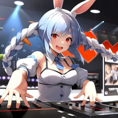 a DJ, showcasing her skills on the turntables