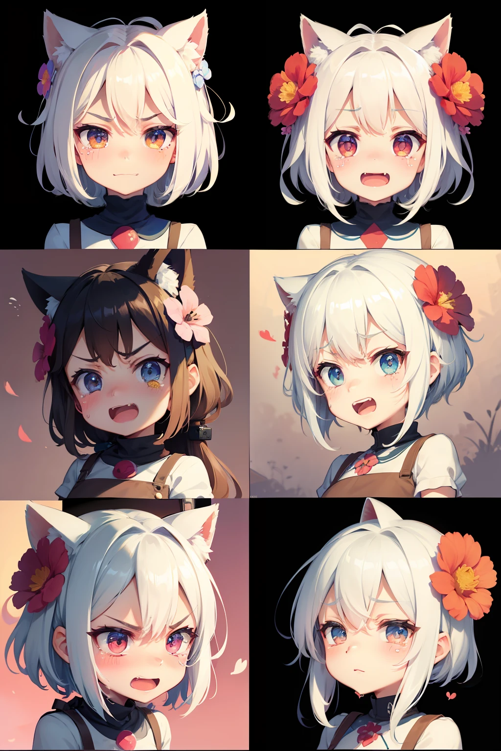 multiple poss and expressions,happy,angry,sad,cry,cute,flower,
