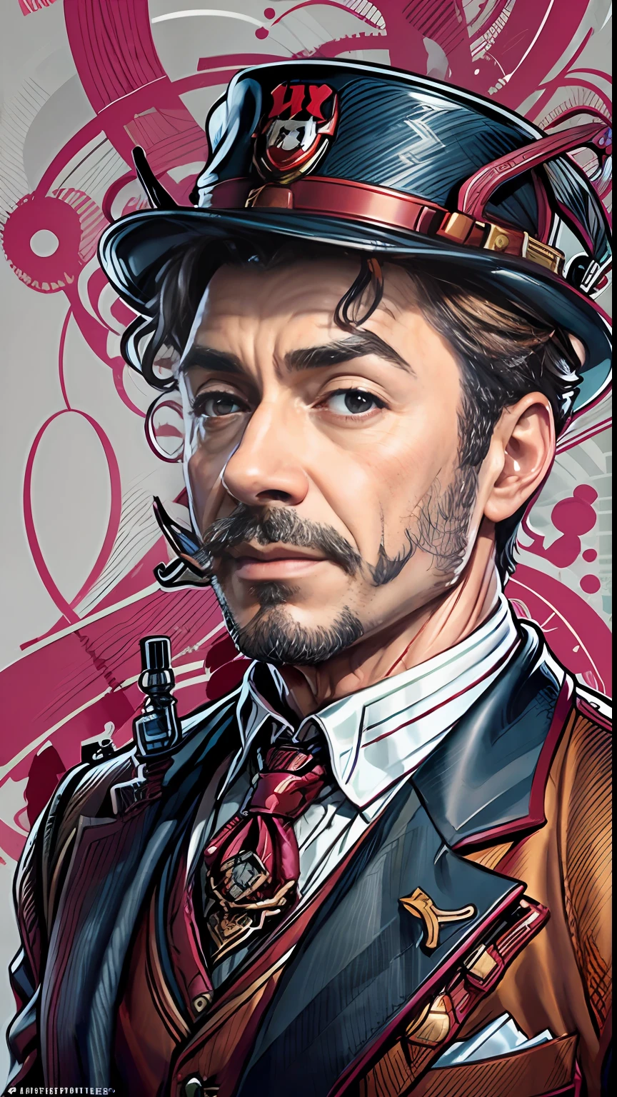 0 MIB Estilo Sherlock Holmes, ilustrador, Robert Downey jr.、Traje inglés marrón、​obra maestra, alta calidad, 8k, alta resolución, alto detalle, Una sonrisa、Concepto detallado de la parte superior del cuerpo