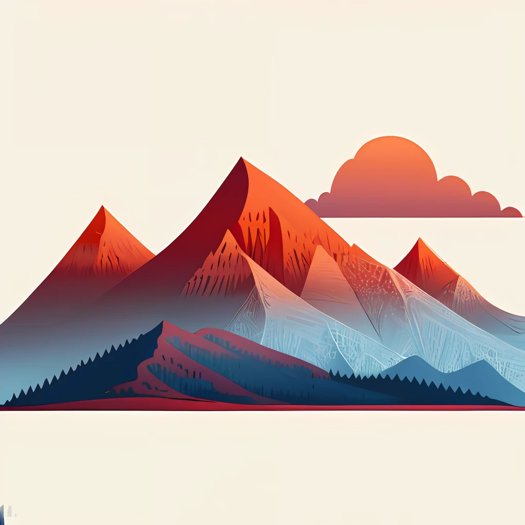 Flat illustration of a montain,Red,Minimalistic,2D Flat illustration,Business illustration,,Noise gradient,Low saturation,Bright,Graphic design