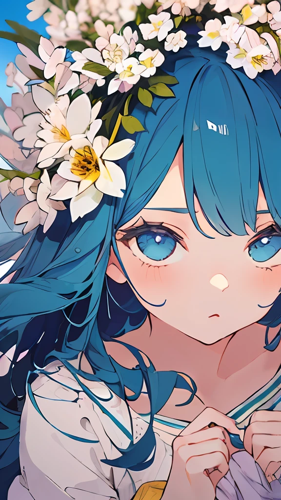 ((masterpiece,best quality)),(1girl, solo:1.4),negative space:1.3,from above,beautiful detailed eyes, vivid, cloudy sky, flower, anemone \(flower\), daffodil, hyacinth,falling petals,sanshoku dango, hanami, picnic, incoming kiss, incoming hug,