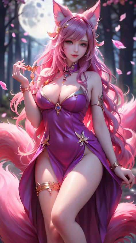 Super beautiful glowing eyes、Face lighting,Bright backlight,medium breasts,超A high resolution,Best Quality,Photos,4K,(Realistic:1.2),
1 girl,Cute,Cosplay,ahri (League of Legends),Looking at Viewer,(Moderate breasts:1.1),Nine Tails,long ears,Green eyes,(Lon...