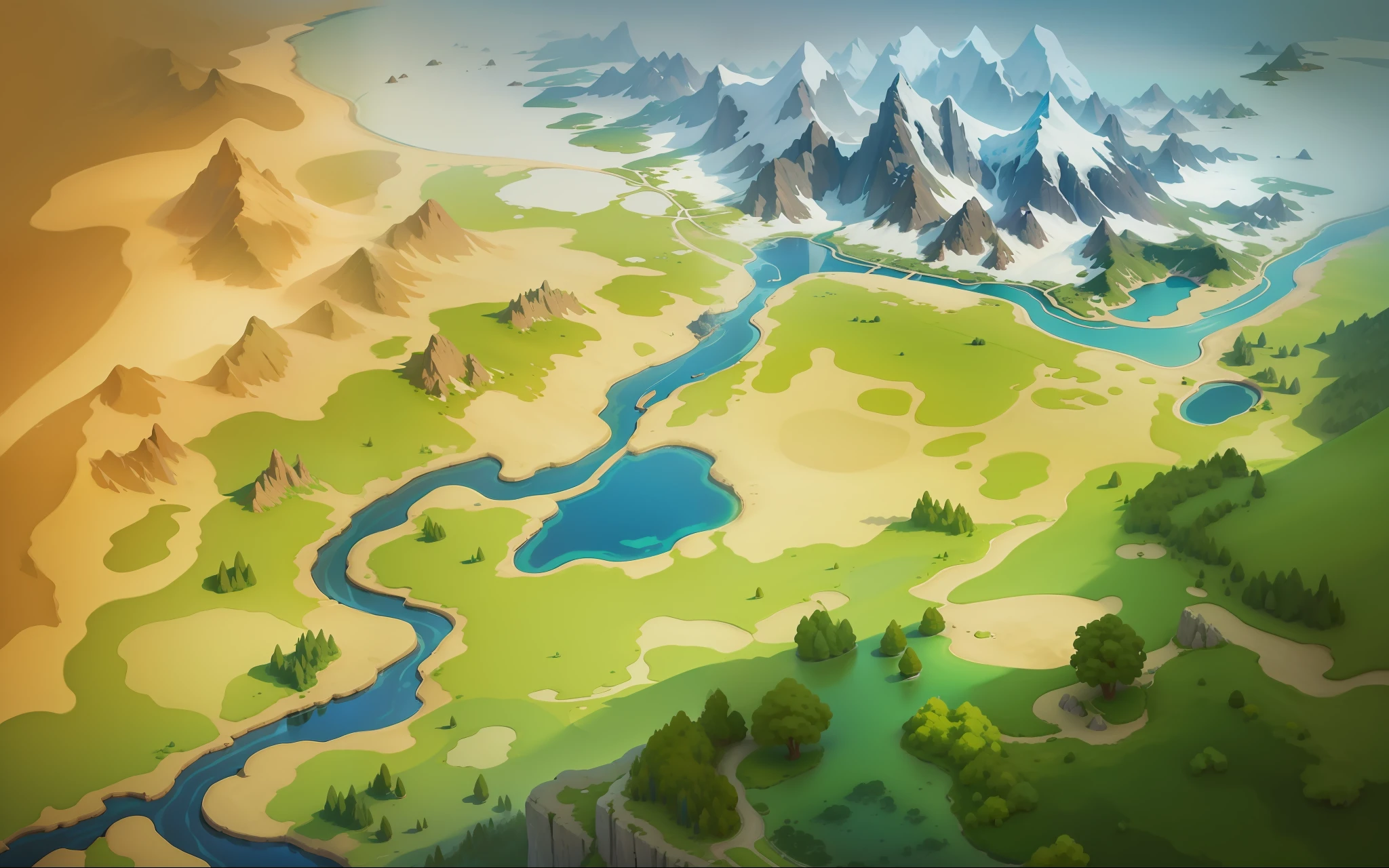 best quality, master piece, aerial photo, environment concept art, game environment, isometric, (aerial view), (landscape illustration of aerial view, mountaint, river, road, land, sea), master pieace, (anime render style), (beautiful aerial view), beutiful art work (super detailed rendering), (best quality)