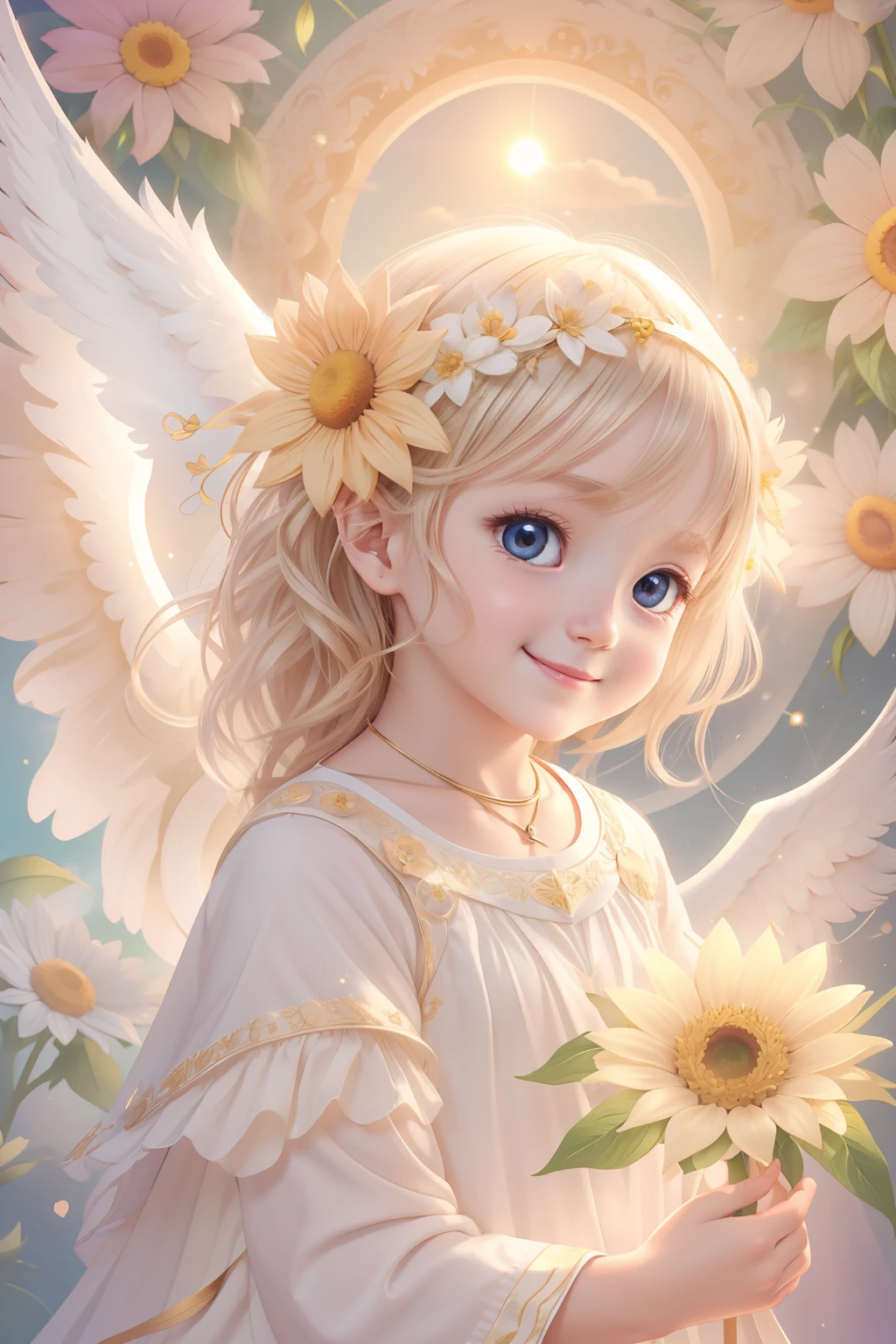 Blessings of Angels､Bright background、fullmoon、Sun flower、heart mark、tenderness､A smile、Gentle､Baby Angel、Lassen