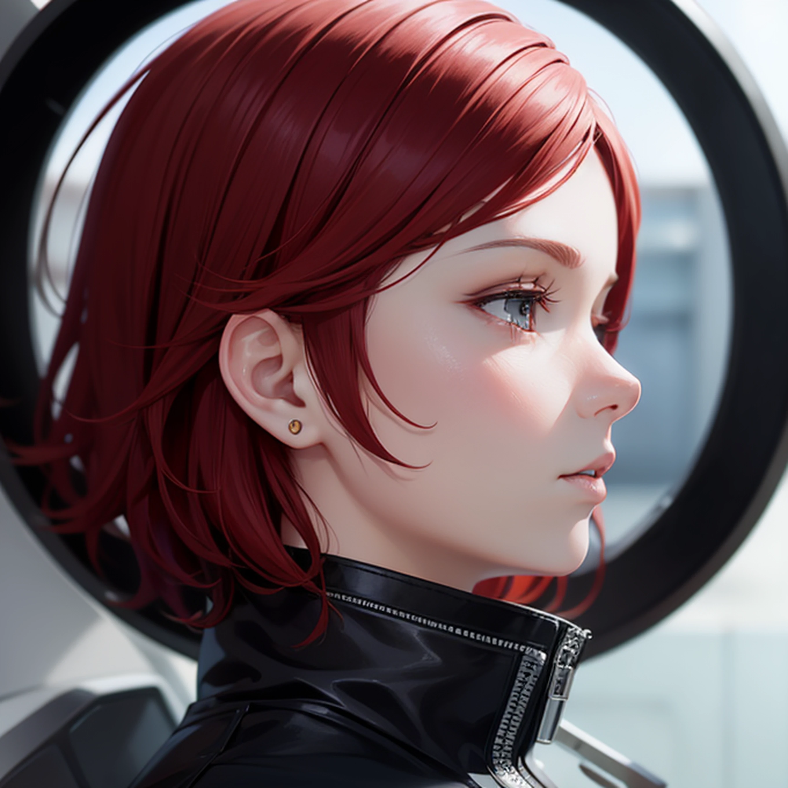 Profile half body red short hair man closeup Sci-Fi cute Anime Japan 2d Sharp focus 16k resolution Very sharp, Hyper detailed, 8k, Hyper realistic detail