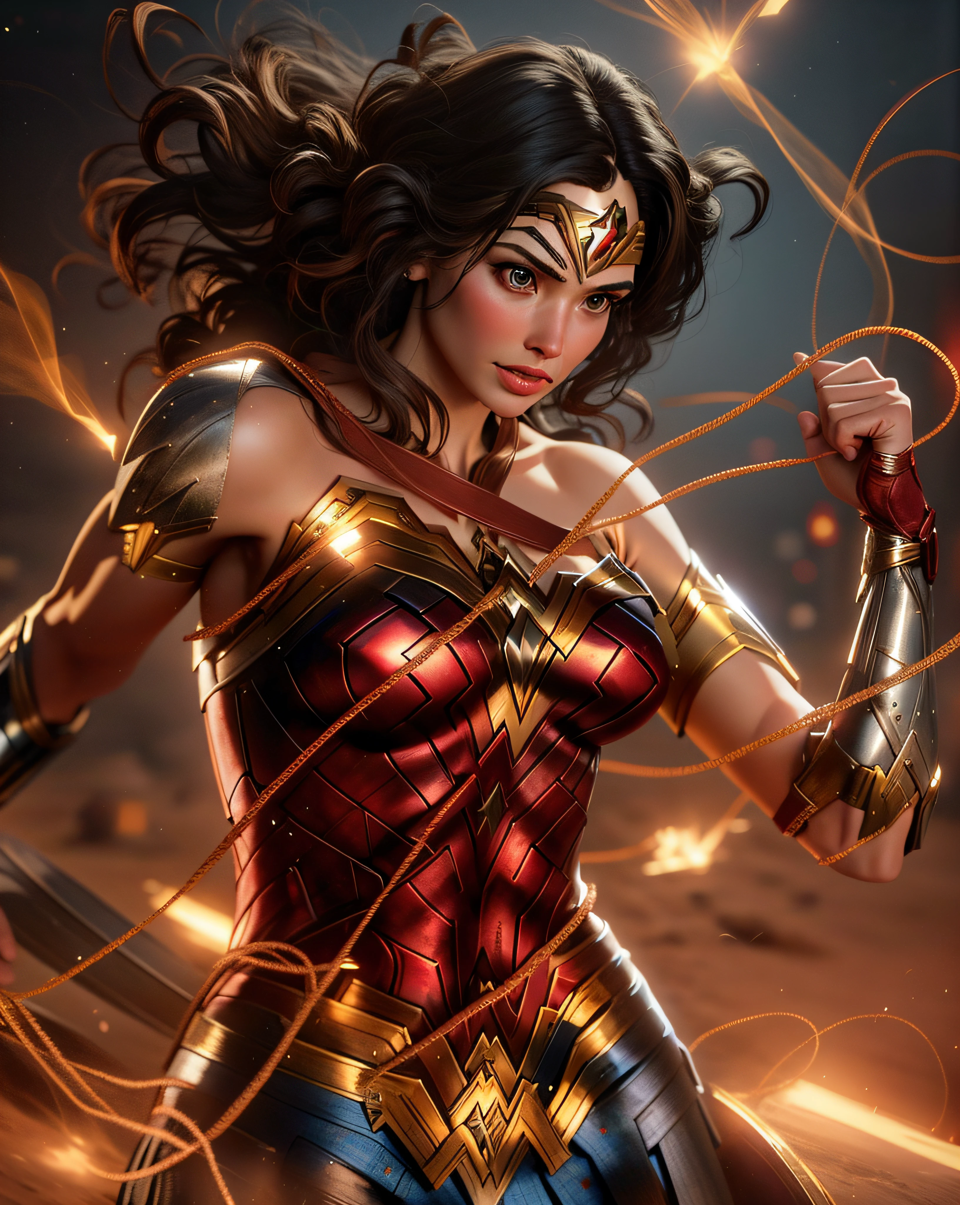 Wonder woman in armor with lightning and sword - SeaArt AI