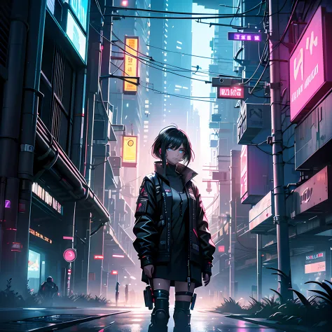 Tokyo cityscape at night, with vibrant neon lights and futuristic