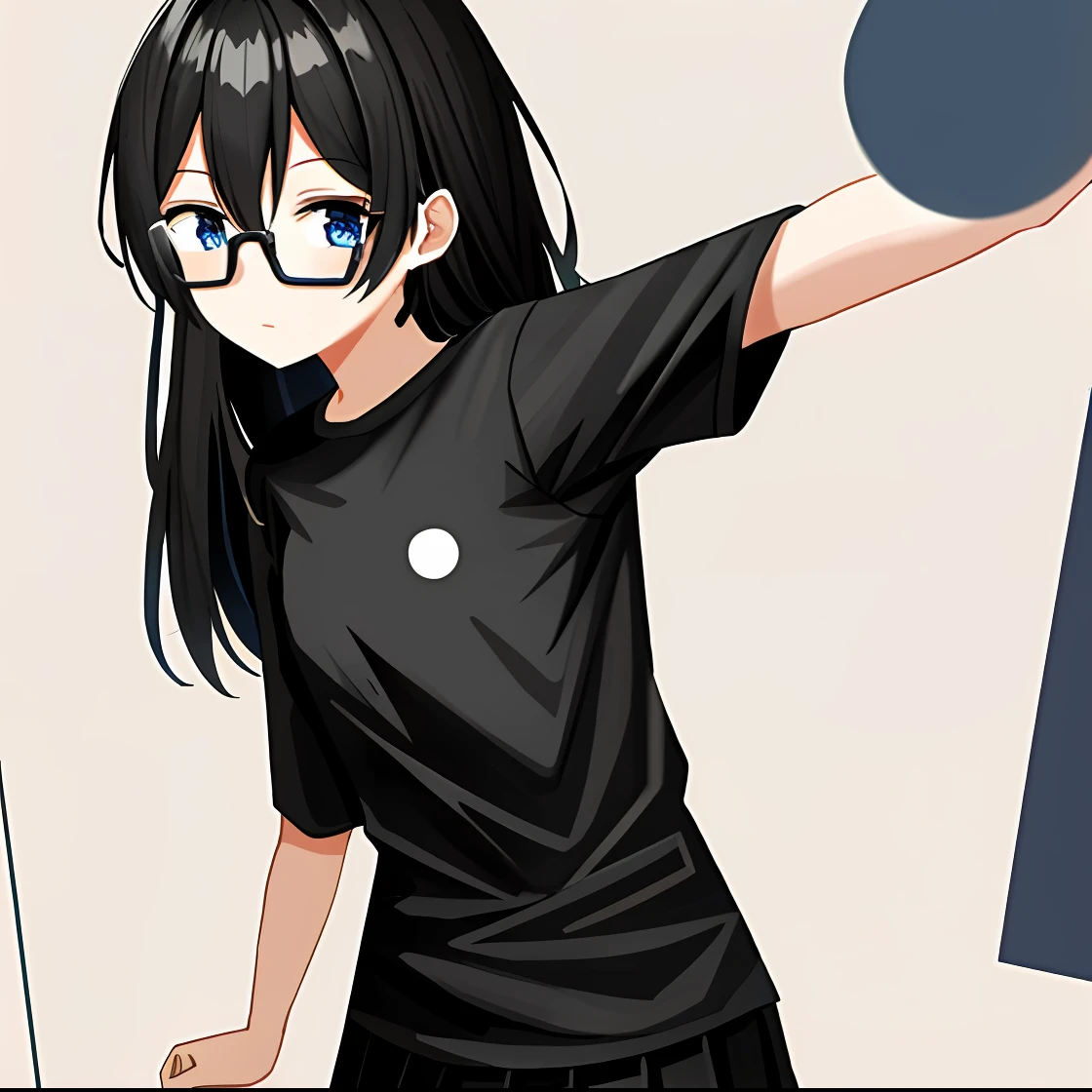 Anime girl with black hair and glasses holding a ping pong - SeaArt AI