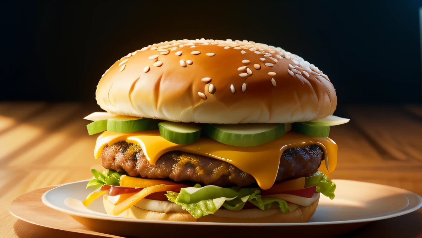 Mix Burger Snack und Pommes, PNG-Hintergrund in unendlich gelber Farbe, sanfte Beleuchtung, Meisterwerk, beste Qualität, 8k uhd, dslr, Filmkorn, fotorealistische Malerei Fujifilm X hyperrealistische fotorealistische mit hoher Schärfe