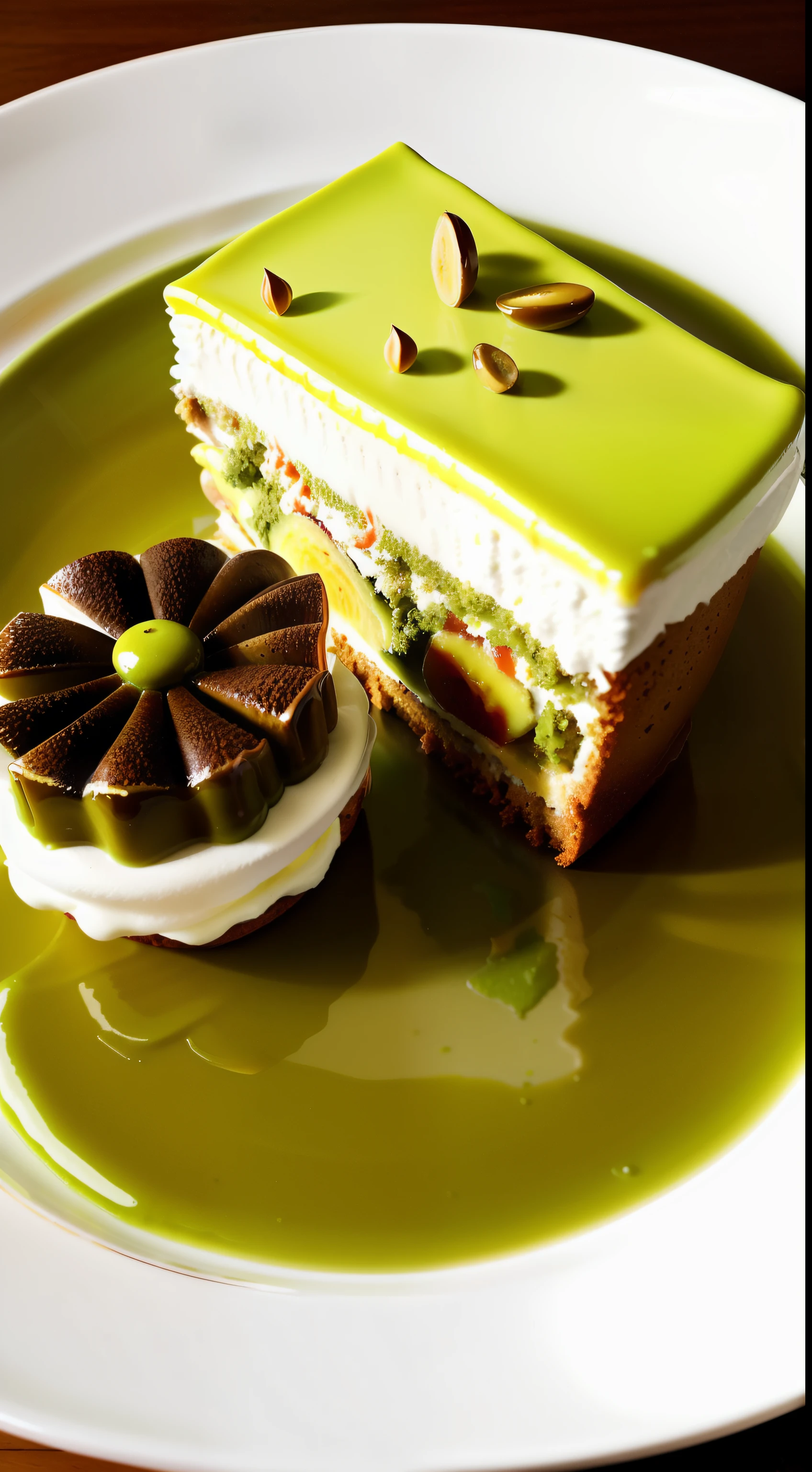 （複雜的細節：1.12），高動態範圍，（複雜的細節，超詳細：1.15）,盤子裡有一塊蛋糕，上面有叉子, 盛在盤子裡, 糕點店, 靈感來自里士滿巴泰, 在盤子上, 嗯嗯, 酪梨夢, 一片綠色, 在繁忙餐廳的盤子上, 灵感来自皮埃尔·米翁, 吃, 美味, ❤🔥🍄🌪, 洛普廷和抹茶, 甜點，寫實風格