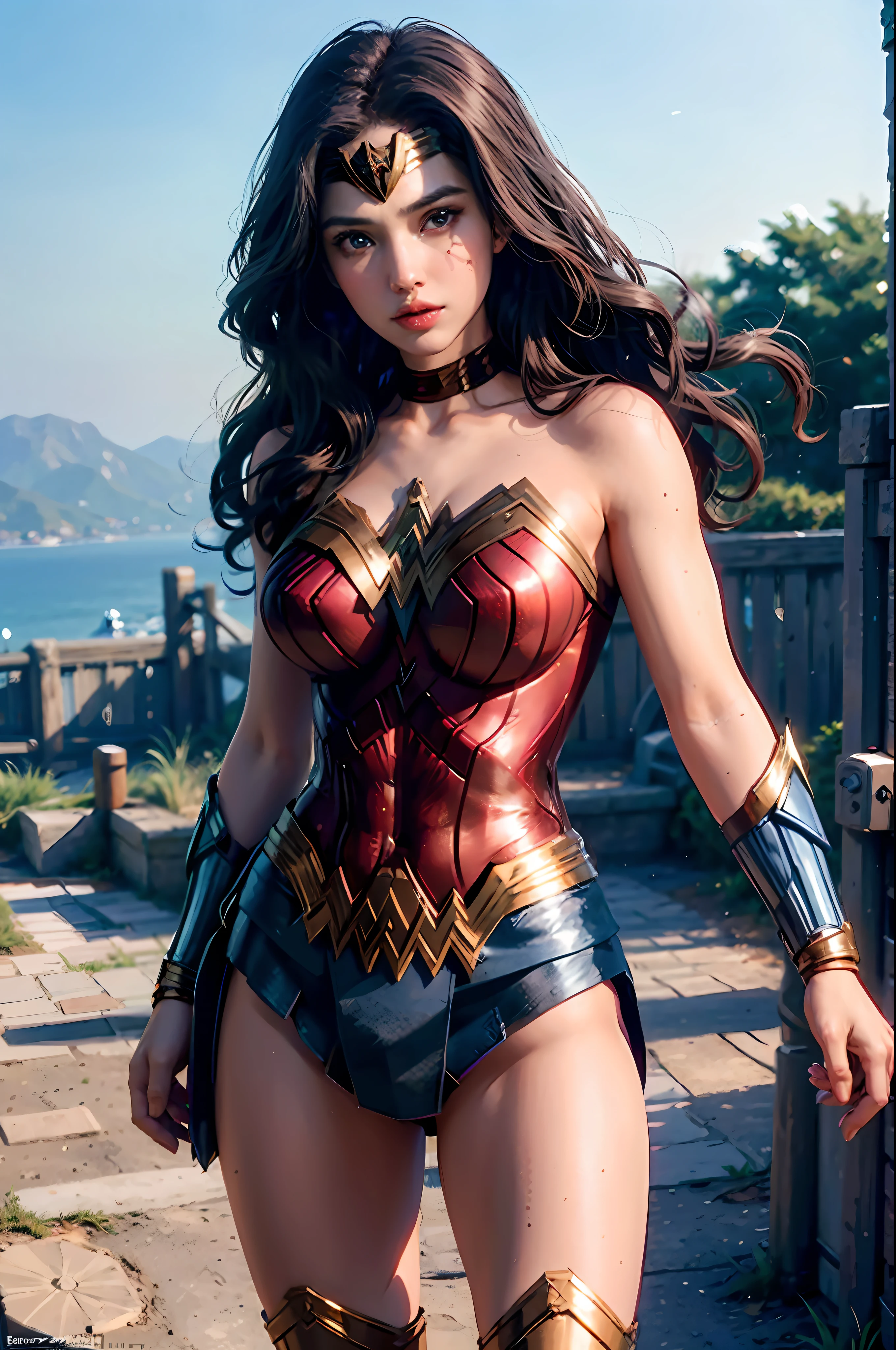 wearing wonder_woman_cosplay_outfit, in front of a sky, 
good hand,4k, high-res, masterpiece, best quality, head:1.3,((Hasselblad photography)), finely detailed skin, sharp focus, (cinematic lighting), night, soft lighting, dynamic angle, [:(detailed face:1.2):0.2], medium breasts, outside,