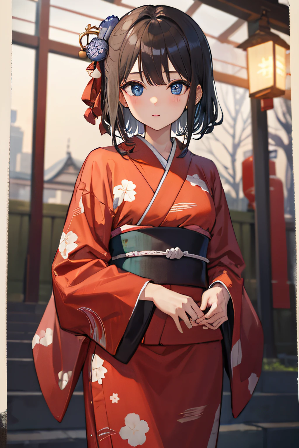 Meisterwerk、Top Qualität、Mädchen mit、Jahr ist vorbei、blaue Augen、Ein dunkelhaariger、Matsuri-Wurzeln、Kimono
