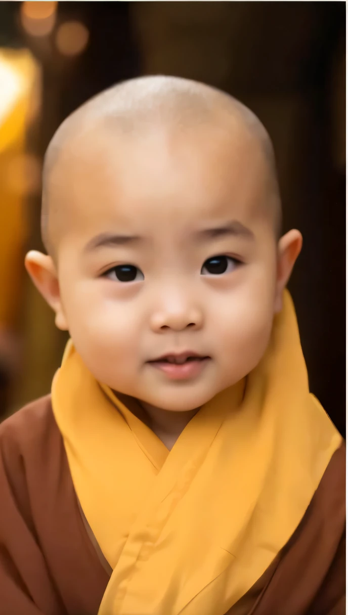 a close up of a baby with a yellow shirt and brown scarf, cute digital ...