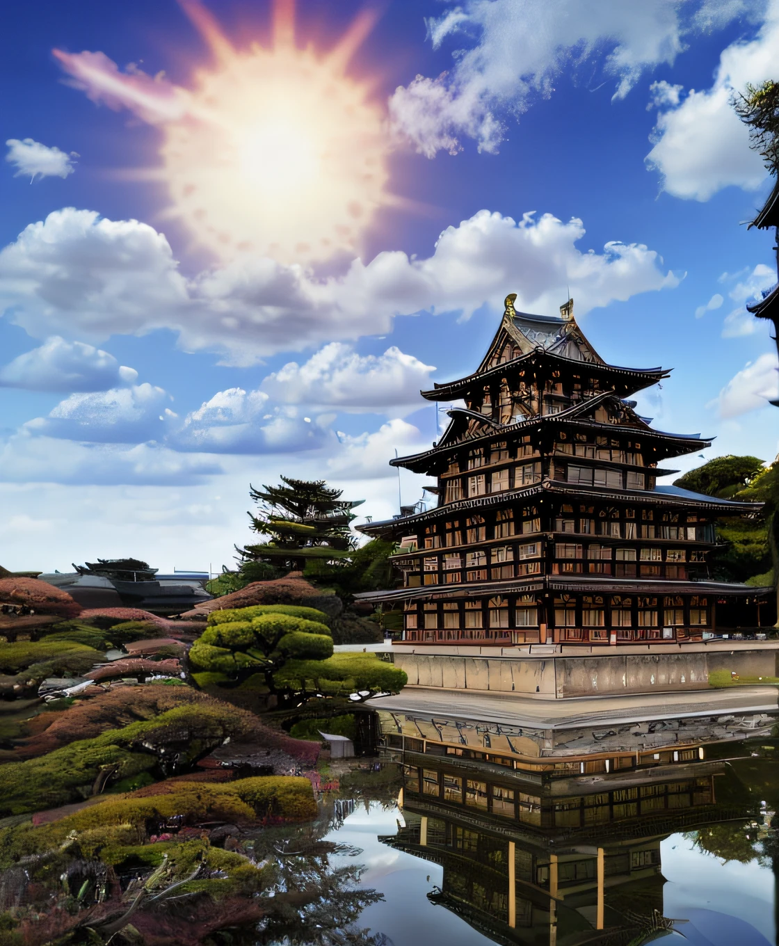 ​masterpiece、top-quality、hightquality、the Extremely Detailed CG Unity 8K Wallpapers、1pc、（1 castle）、Warring states period　ighly detailed、Nagoya Castle、Himeji Castle、Kumamoto Castle、Egret City、Edo Castle、Japan castle、outside of house、Skysky、​​clouds、natta、No humanont、jpn, moonlights, cinemagraph, landscapes, Eau, The tree, dark sky, falls, cliff, naturey, lake, a river, cloudy ash sky, awardwinning photo, bokeh dof, depth of fields, nffsw, bloom, chromatic abberation, Photorealsitic, ighly detailed, Trending on ArtStation, CGsociety Trends、Complex and、in detail、Dramatic and、