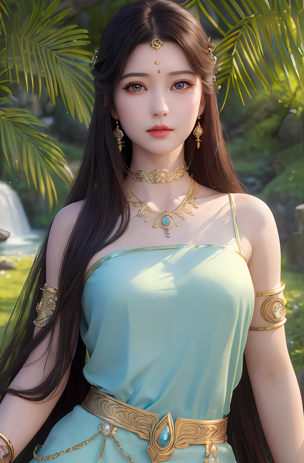 ((Realistic:1.5)),Ulzzang-6500:1.4,((Best quality)), ((Masterpiece)),((Detailed)),2girls,duo,{2 beautiful women}, (Upper body:1.3),Hug and touch each other, Tease your friend's waist, Breathless friends, Biting a friend's earlobe, crouched,super wide shot,Face focus, Long legs,Curvy, Barefoot,Wide hips, Thin legs, Oversized eyes,Long eyelashes, (Detailed face,beautidful eyes, detailedpupils,detailed clothes features, Clear background:1.3), (armlets, bangle:1.3), Mysterious ancient ruins, floresta exuberante, Deep canyon,bridge,River,cliff,Cloud,lakes,Rock music,Waterfalls, Flowers, Grass,grape trees,tree,bright detail,Sharp,Perfect compounding, Intricate, Sharp focus, Dramatic,