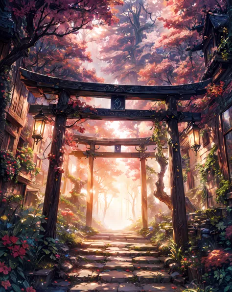 (masterpiece, top quality, best quality. official art, beautiful and aesthetic:1.2). Stunning matte painting portraying there is a stone building in the middle of a forest, dark fantasy setting, enchanted magical fantasy forest, witch cottage in the forest...