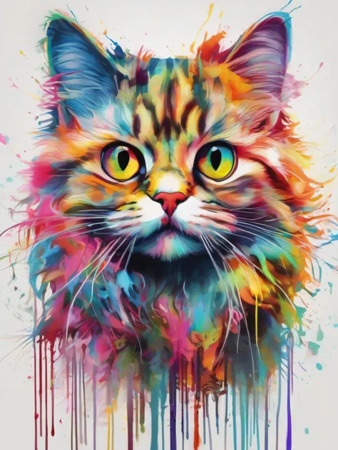 Draw a cat with colorful ink on its face, archan nair, painted in ...