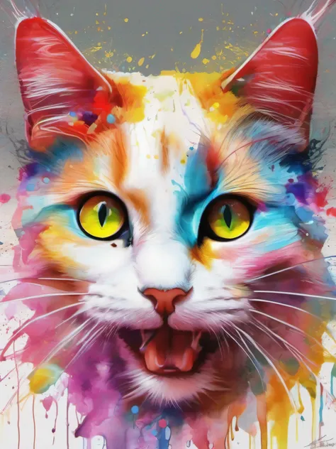 Draw a cat with colorful ink on its face, archan nair, painted in ...