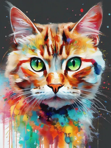 Draw a cat with colorful ink on its face, archan nair, painted in ...