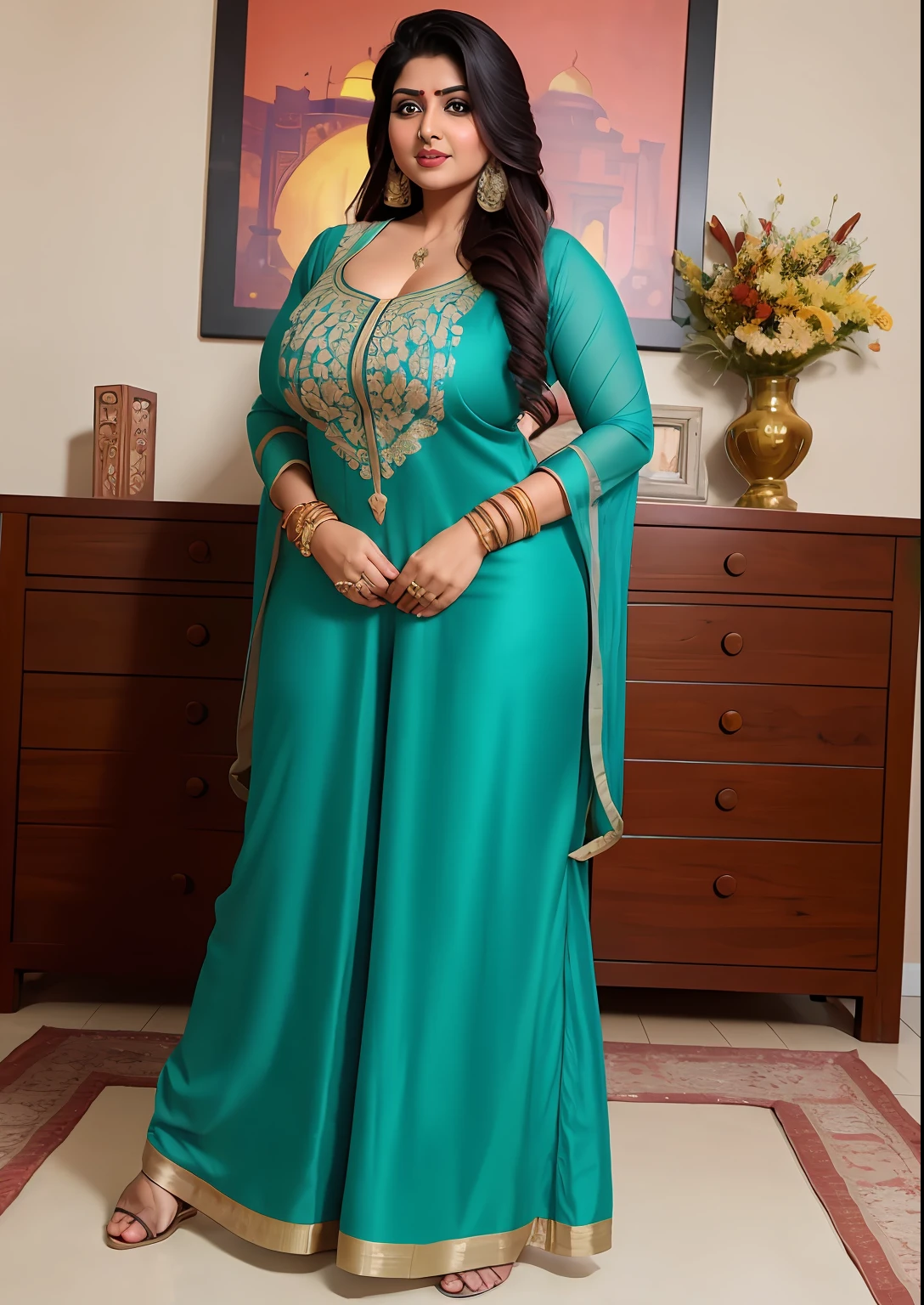 Anusha in a green anantha suit - SeaArt AI