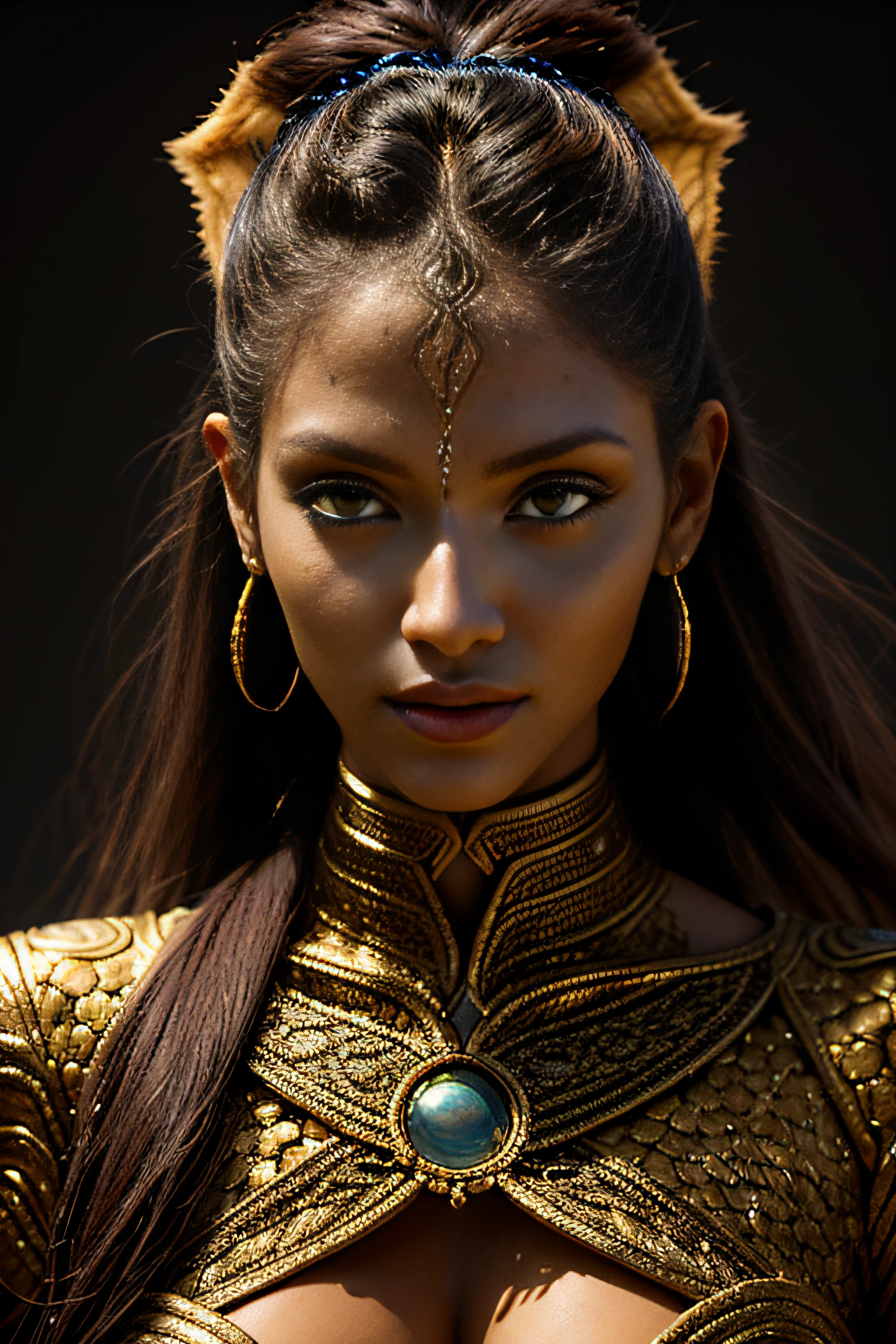 Intricate portrait of an Avatar Na'vi, soft warm light, Pandora sky background. stunning interpretive visual, maximalist Na'vi outfits. f1.0lens, tilt-shift, shalllow DOF. dramatic lighting. chiaroscuro