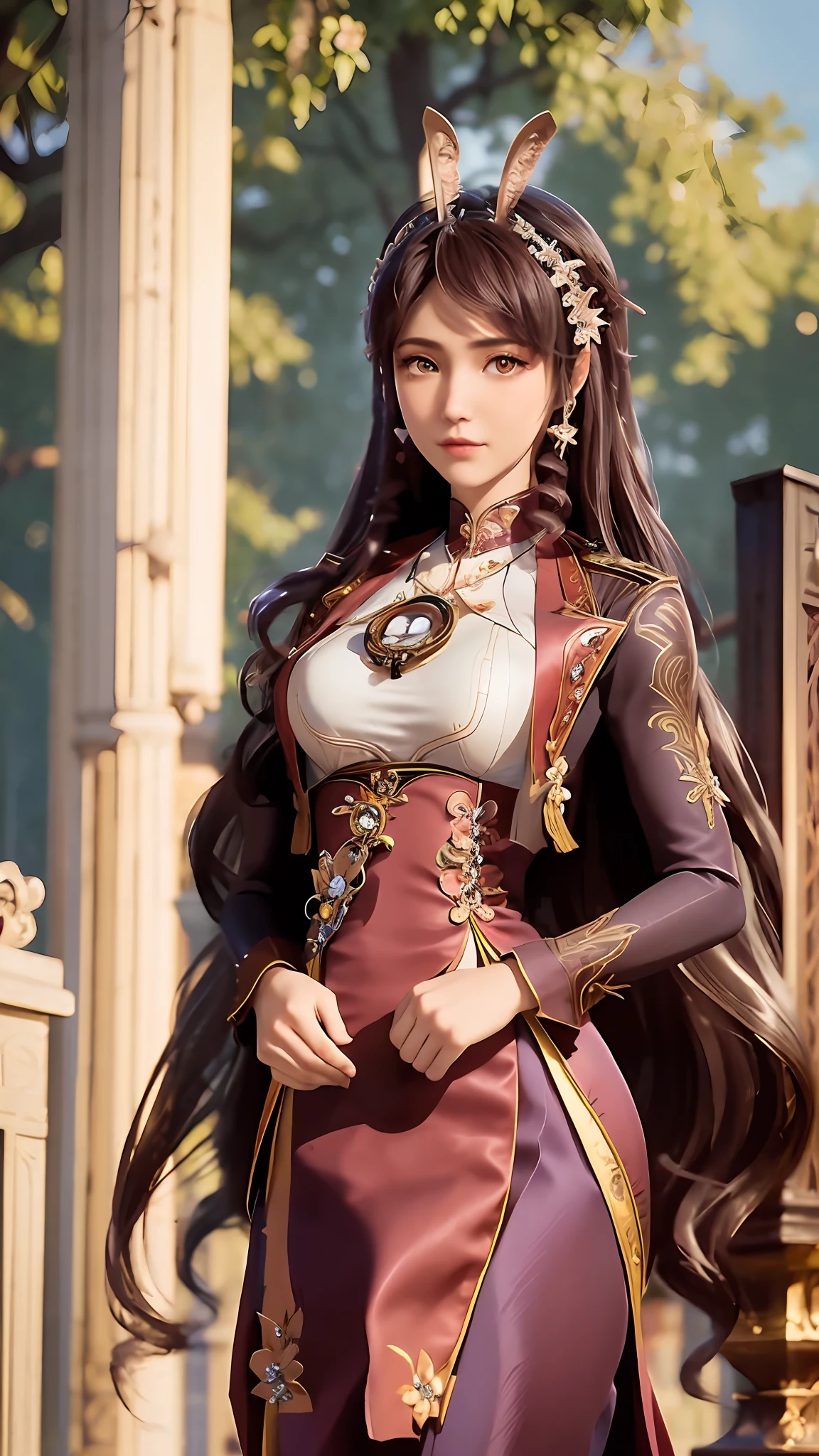 There was a woman wearing a dress with long hair, full-body xianxia, elegant cinematic pose, zhongli from genshin impact, Yun Ling, lady palutena, Game CG, portrait of chun li, a beautiful fantasy empress, Portrait Chevaliers du Zodiaque Fille, Keqing from Genshin Impact, portrait of chun - li, portrait of tifa lockhart