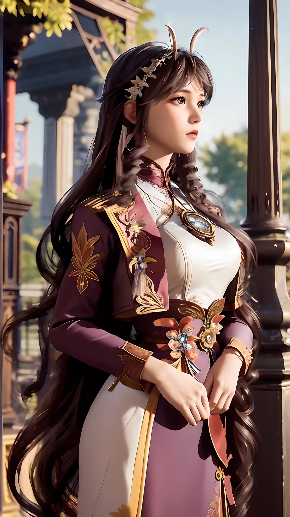 Había una mujer que llevaba un vestido con el pelo largo., xianxia de cuerpo completo, Pose cinematográfica elegante, zhongli del impacto genshin, yun ling, señora palutena, juego cg, retrato de chun li, una hermosa emperatriz de fantasía, Retrato Caballeros del Zodíaco Niña, keqing del impacto genshin, retrato de chun-li, retrato de tifa lockhart