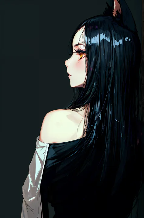 kitsune, black dress, profile, black hair