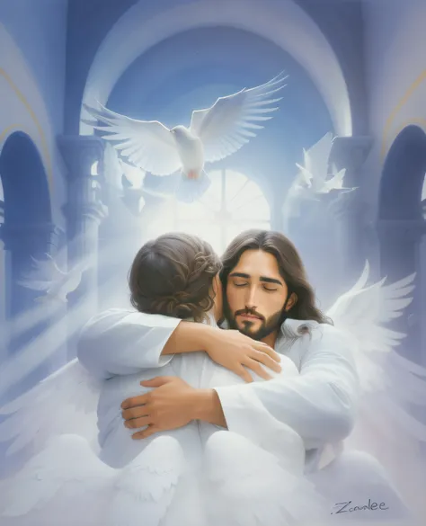 An angel comforting Jesus Christ - SeaArt AI