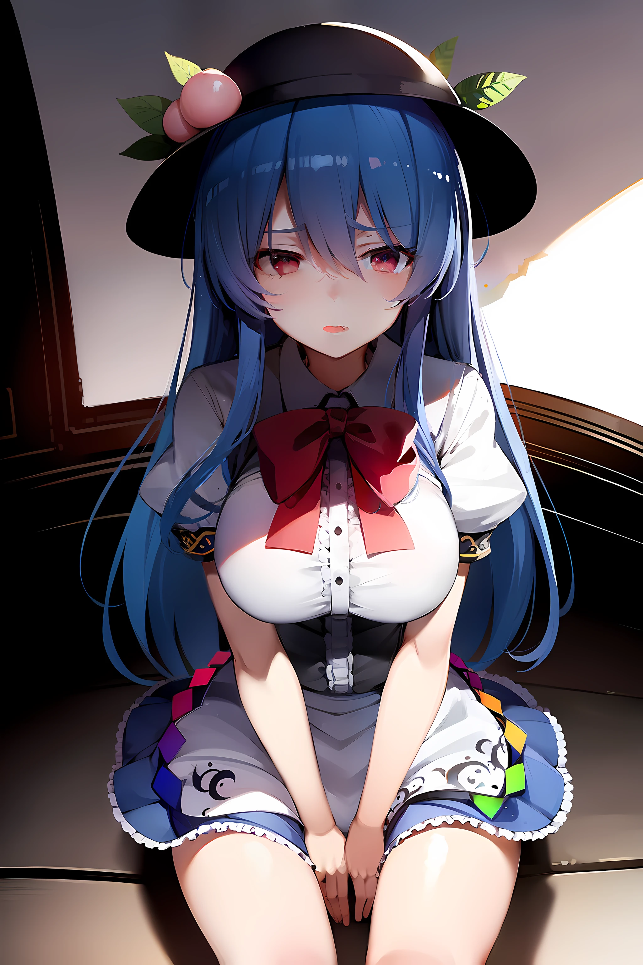 Anime girl sitting on the floor with a hat on - SeaArt AI