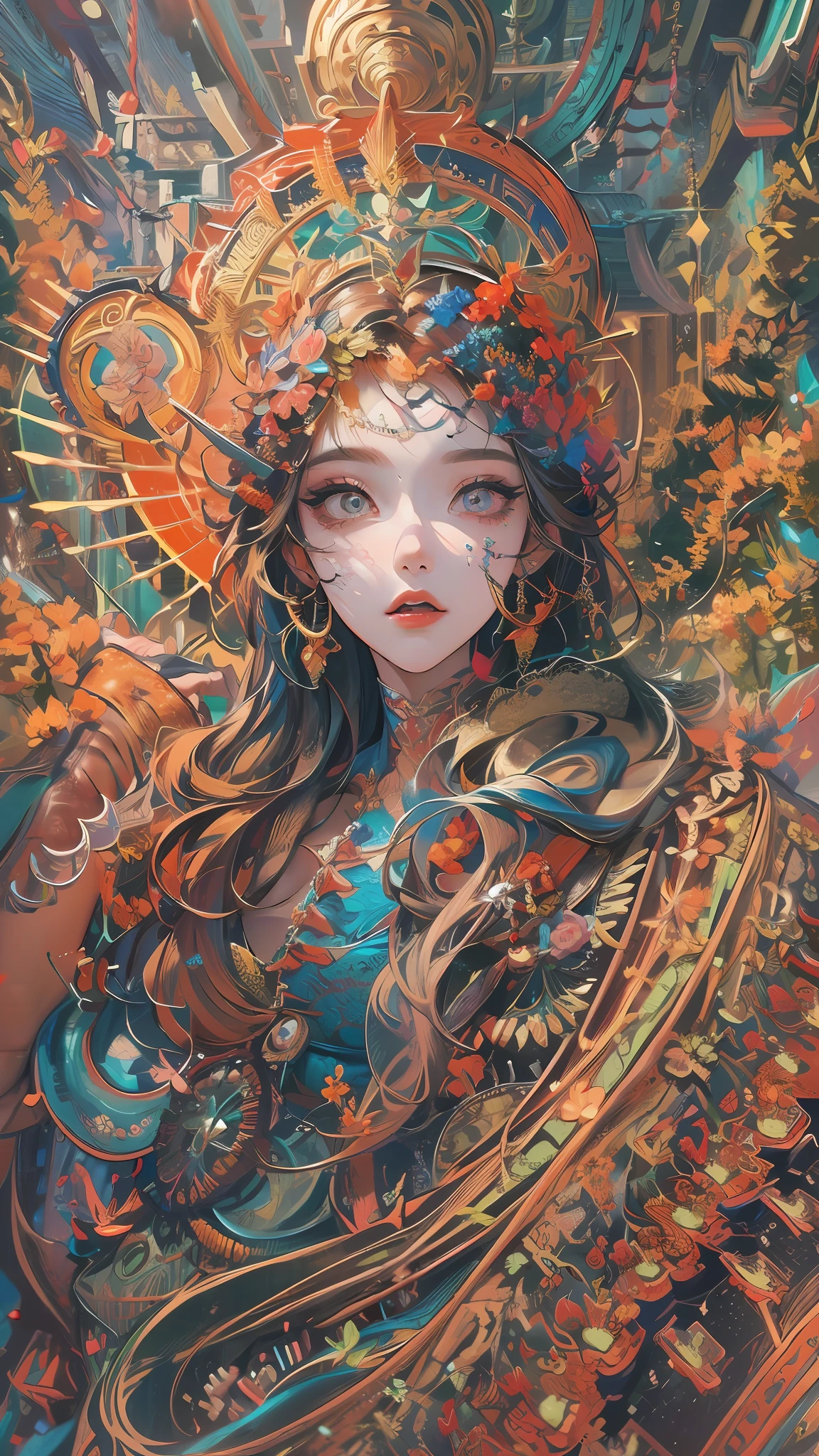 (absurdres, highres, ultra detailed), 1girl, solo, extremely detailed eyes, (official art, beautiful and aesthetic:1.2), (fractal art:1.3), colorful, highest detailed