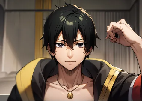 masterpiece, best quality, hiquality, 1boy, 独奏, male focus, looking a viewer, upper-body, zeref, black hair